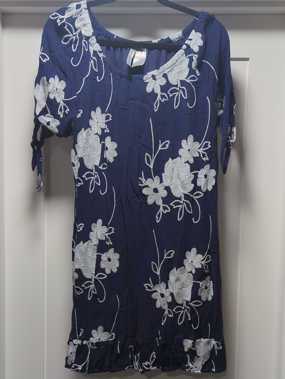 Simply Irresistible Navy Blue Mini Dress with White Floral Embroidery
